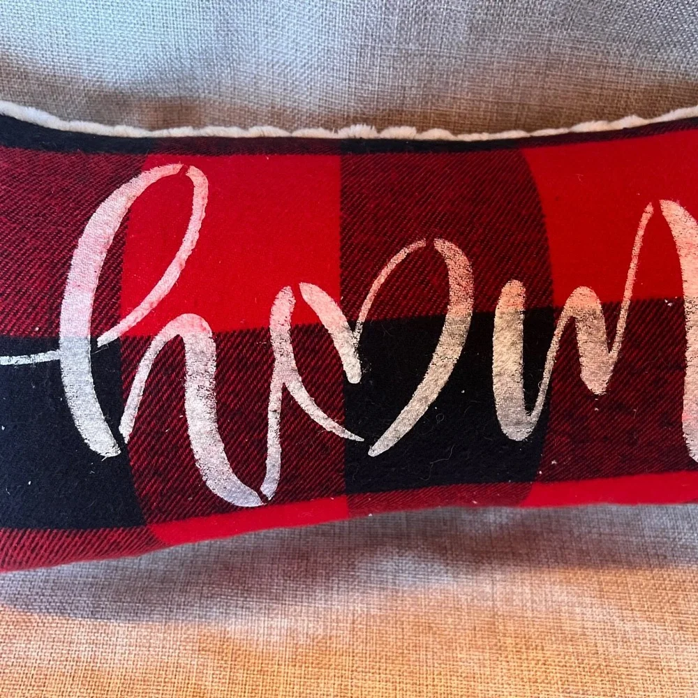 Black & Red Plaid Soft Chenille Christmas Pillow Home 17x 9